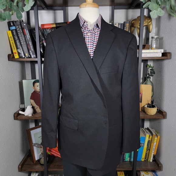 Hart Schaffner Marx Men's Sport Coat Two Button Black Hopsack Wool Blend‎ 48R